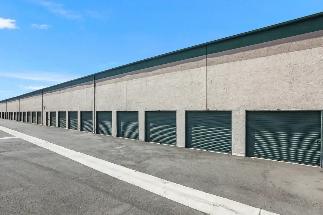 Row of storage units outside.