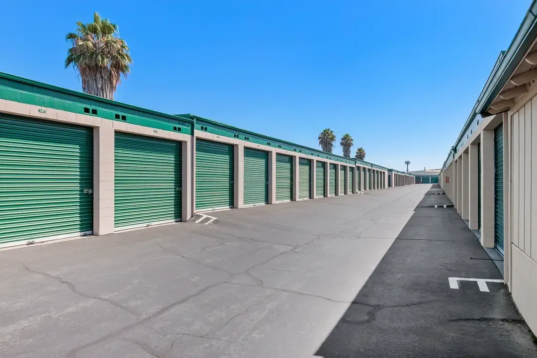 Row of outdoor storage units.