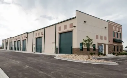 Exterior view of large outdoor storage units.