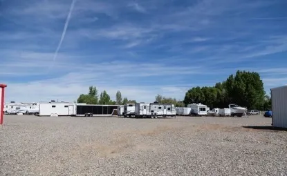 Outdoor camper vehicle storage lot.