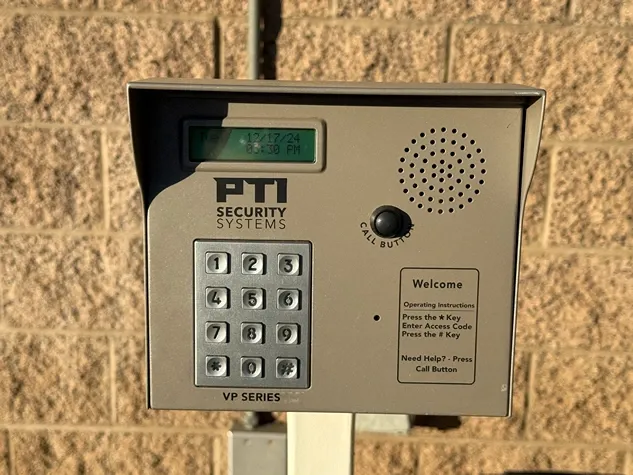 Security keypad for an outdoor storage facility.