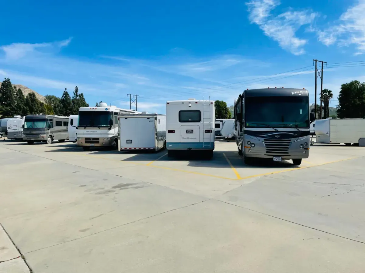 RV's stored in an outdoor storage space.